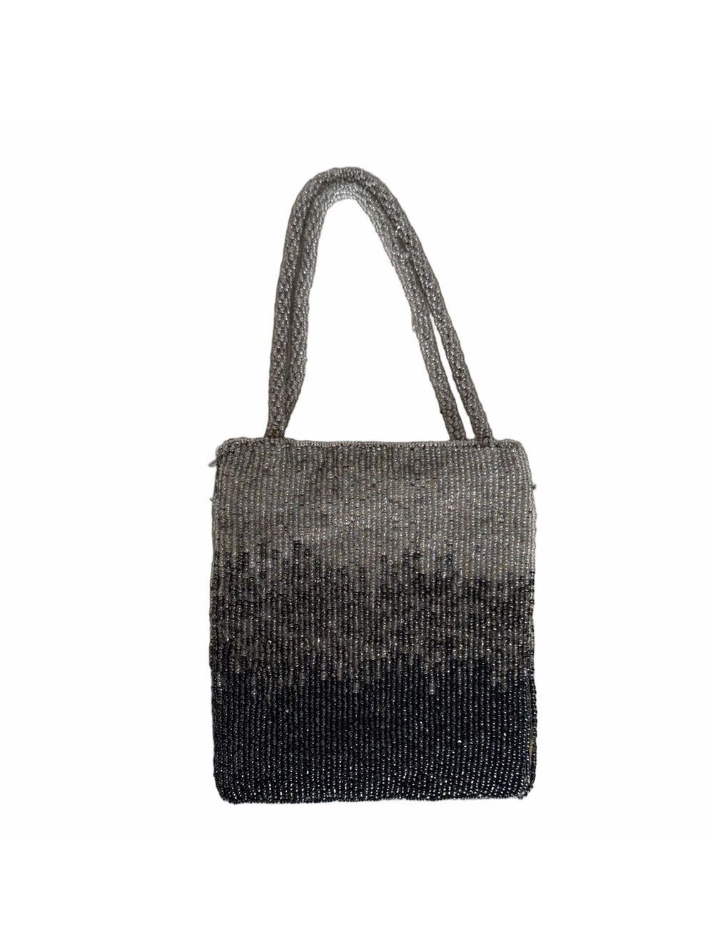 Elegant Beaded Small Evening Wrist Purse Bag Gray Ombre Made in India 6" X 5"